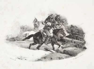 Cuirassiers die een artilleriebatterij aanvallen door Theodore Gericault