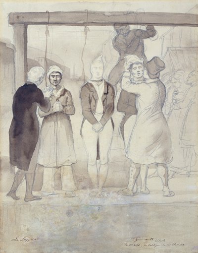 Executie in Londen (de straf) (wc en potlood op papier) door Theodore Gericault