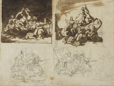 Vijf schetsen voor een cavaleriegevecht door Theodore Gericault