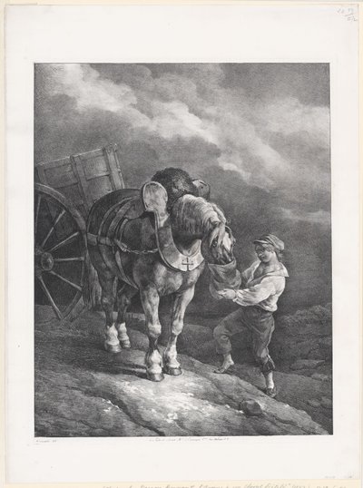 Jongen die haver voert aan een vastgebonden paard (A Boy Giving Oats to a Hitched Horse) door Theodore Gericault