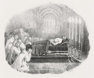Willem de Veroveraar, na zijn dood opgebaard in de kerk van Boscherville (William the Conqueror Lying in State at the Church of the Abbey St. Georges de Boscherville) door Theodore Gericault