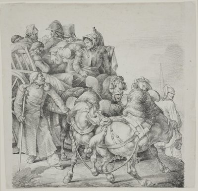 Paard-en-wagen Vol Gewonde Soldaten, lithografie door C. Motte door Theodore Gericault