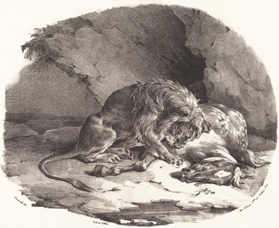 Paard verslonden door een leeuw door Theodore Gericault