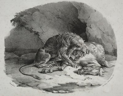 Paard verslonden door een leeuw door Theodore Gericault