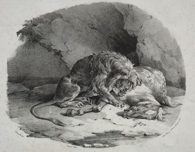 Paard verslonden door een leeuw, 1823 door Theodore Gericault