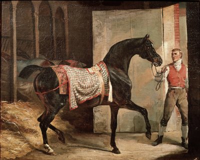 Paard verlaat de stal door Theodore Gericault