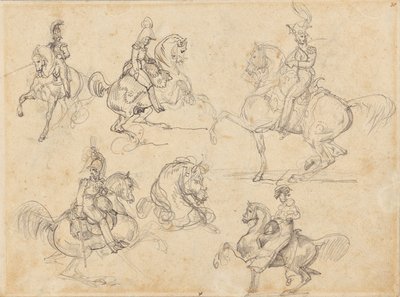 Paarden en ruiters (recto); Paarden (verso) door Theodore Gericault