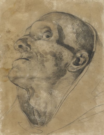 Kop van een opziende man, met neerwaartse blik door Theodore Gericault