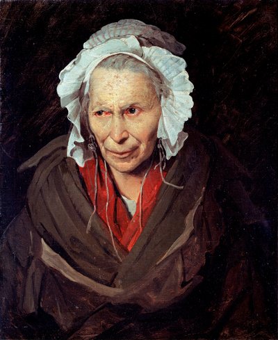 De Hyena van de Salpetriere of monomaan van jaloezie Portret van een oude vrouw die lijdt aan een psychische aandoening door Theodore Gericault