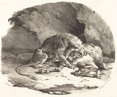 Leeuw die een paard verslindt door Theodore Gericault
