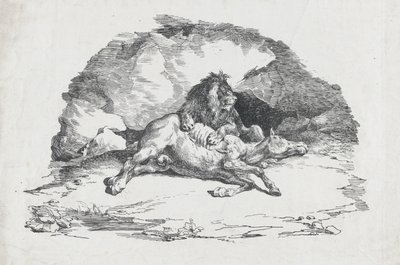 Leeuw die een Paard Verslindt, 1818 door Theodore Gericault