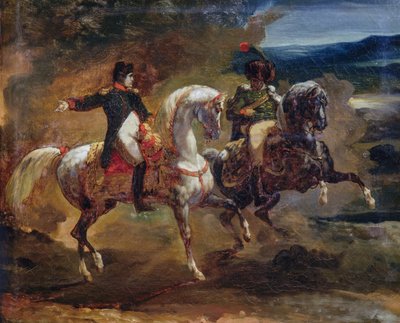 Napoleon Bonaparte geeft bevel aan superieure officier, schilderij toegeschreven aan Théodore Géricault, Napoleontische oorlogen door Theodore Gericault