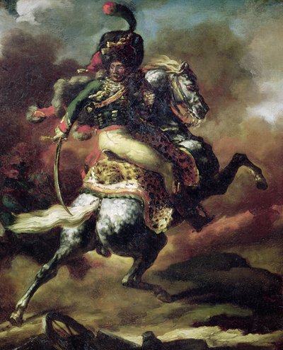 Officier van de Huzaren die te paard aanvalt door Theodore Gericault