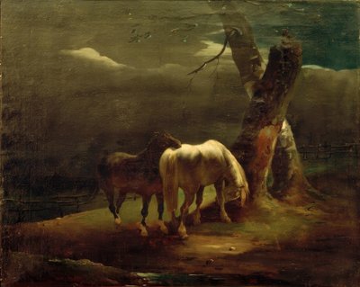 Paarden in de wei door Theodore Gericault