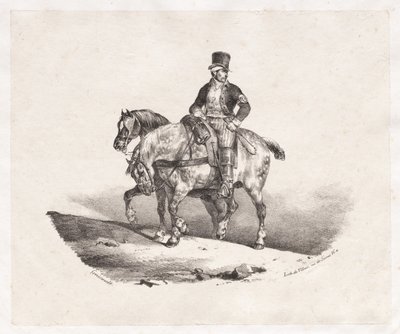 Postbode of twee aangespannen paarden door Theodore Gericault