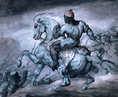Scène uit de Koloniale Oorlog: Een Zwarte op een Steigerend Paard door Theodore Gericault
