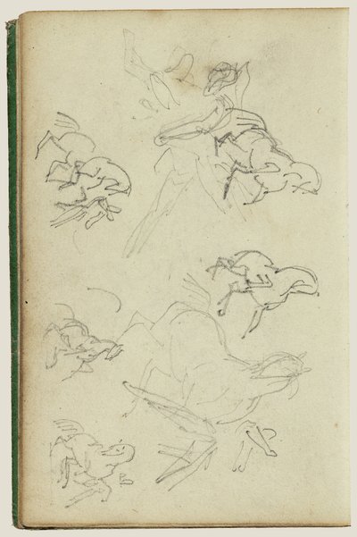 Zes studies voor man naast steigerend paard door Theodore Gericault