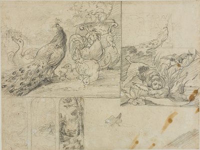 Schetsen van decoratieve landschappen en diercomposities door Theodore Gericault