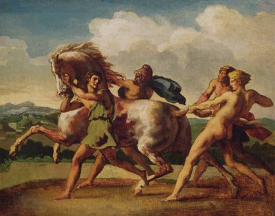 Slaven stoppen een paard, studie voor "De race van de barbaarse paarden", 1817 door Theodore Gericault