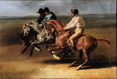 Start van de paardenrace met ruiters door Theodore Gericault
