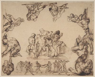 De redding van een verdronken man (voorzijde); Studie van een paard (achterzijde) door Theodore Gericault