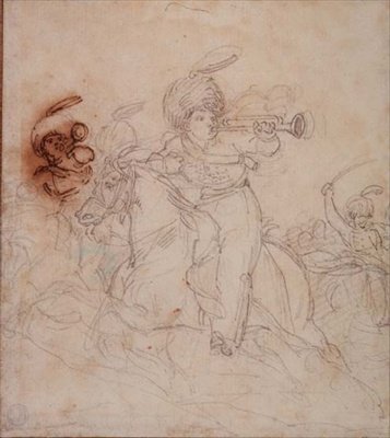 Trompetters die de aanval blazen door Theodore Gericault