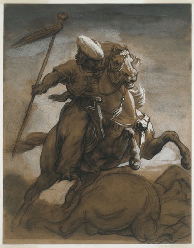 Turkse cavalerist in gevecht, ca. 1818 door Theodore Gericault
