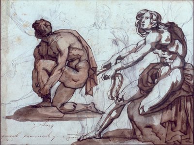 Twee naakte figuren door Theodore Gericault