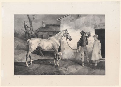 Een oud paard voor de deur van een herberg (An Old Horse at the Door of an Inn) door Theodore Gericault