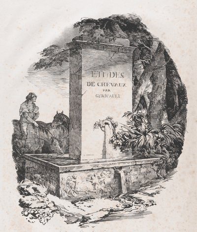 Drinkbak, Titelpagina van Studies van Paarden Etudes de Chevaux, 1822 door Theodore Gericault