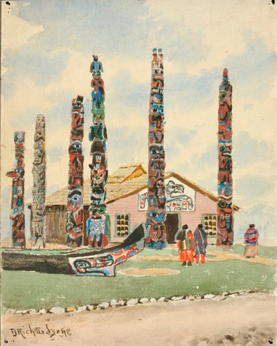 Alaska Gebouw met Totems op St. Louis Exposition door Theodore J. Richardson