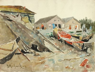 Drogen van dekens over kano