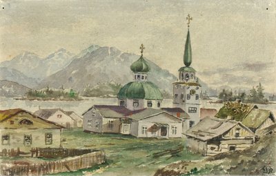 Achteraanzicht van Griekse kerk, Sitka, 1888 door Theodore J. Richardson