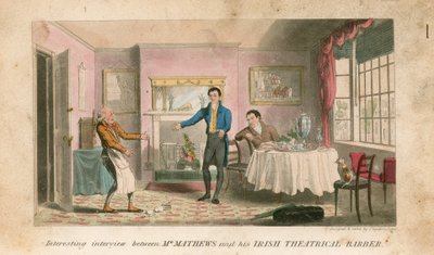Een interessant interview tussen de heer Charles Matthews en zijn Ierse theatrale kapper door Theodore Lane