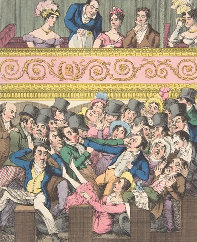 Theatrale genoegens, Plaat 2: Strijden om een zitplaats, ca. 1835 door Theodore Lane
