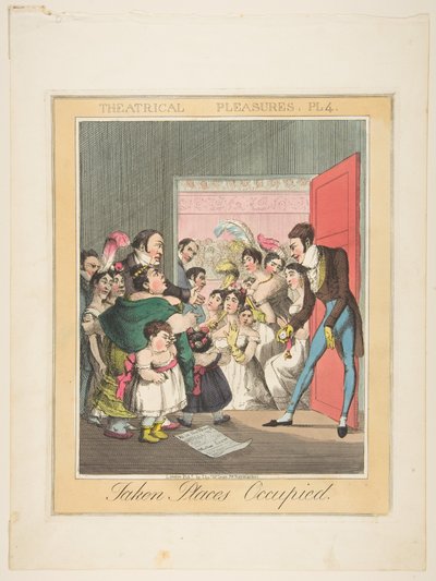 Theatrale genoegens, plaat 4: ingenomen plaatsen, ca. 1835 door Theodore Lane