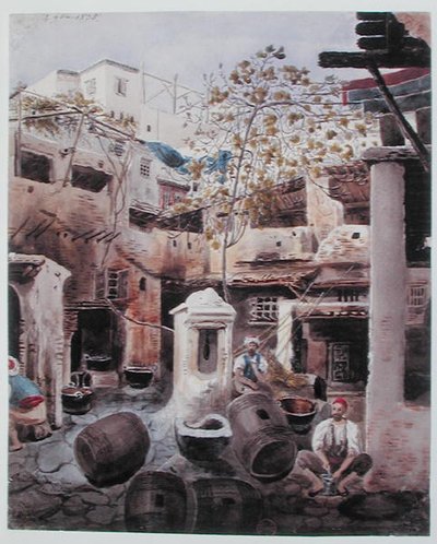 Een ververij, Rue du Divan, Algiers, ca. 1835 door Theodore Leblanc
