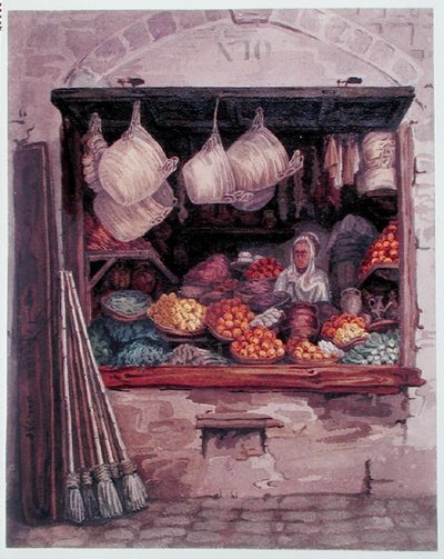 Een vrouw die fruit en groenten verkoopt, Algiers, ca. 1835 door Theodore Leblanc