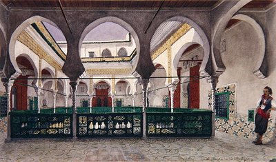 Uitzicht op een binnenplaats van een huis in Algiers, ca. 1830 door Theodore Leblanc