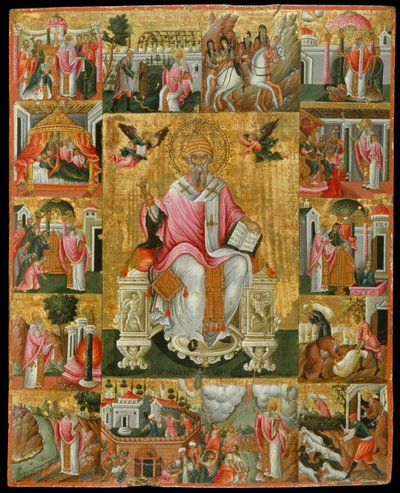 Sint Spyridon, bisschop van Trimythous met scènes uit zijn leven door Theodore Poulakis