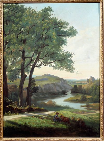 Landschap met boom en meer door Theodore Ravanat