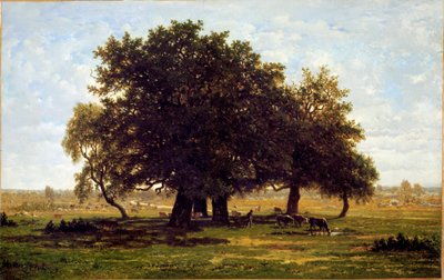 Een groep eikenbomen, Apremont door Pierre Etienne Theodore Rousseau