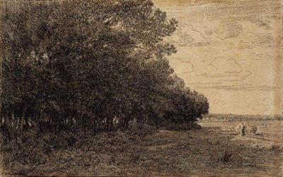 Een kleine groep hoge bomen bij het Macherin-bos door Theodore Rousseau