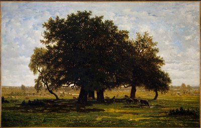 Groep eiken, Apremont. door Pierre Etienne Theodore Rousseau