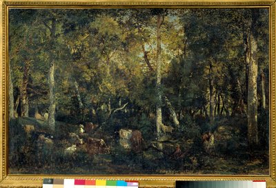 Interieur van het bos genaamd de Oude Slaapzaal van Bas-Breau (Fontainebleau bos) door Pierre Etienne Theodore Rousseau