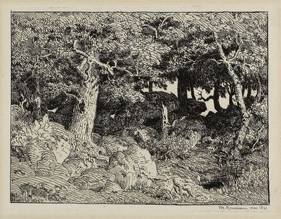 Eik van rotsen door Theodore Rousseau