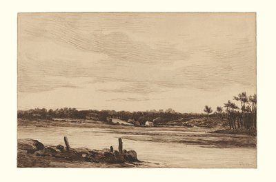 De rivier de Loing aan de rand van het bos van Fontainebleau door Theodore Rousseau