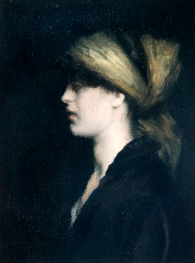 Chiaroscuro, een profiel, de gouden sjaal, c.1900 door Theodore Roussel