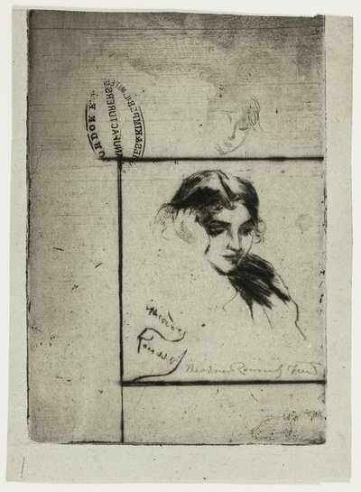 Hoofd van een meisje leunend op haar hand door Theodore Roussel