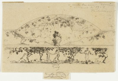 Jupiter en Alcmene en Nimfen en Saters op een Fries Medaillon, Studie voor Decoratie van een Lijst door Theodore Roussel
